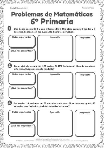 problemas de matemáticas de sexto de primaria