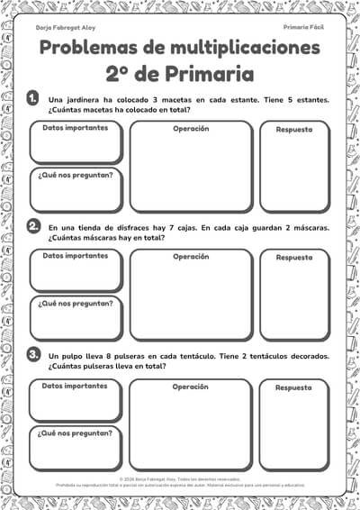 problemas de multiplicaciones 2 primaria