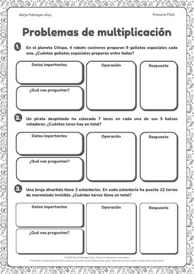 problemas de multiplicaciones 3 primaria para imprimir