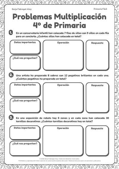 problemas de multiplicaciones 4 primaria