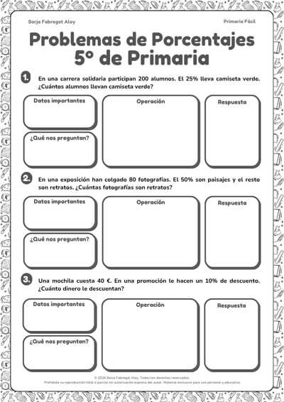 problemas de porcentajes 5 primaria