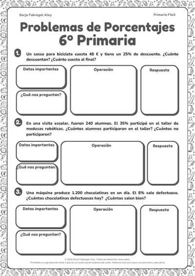 problemas de porcentajes 6 primaria