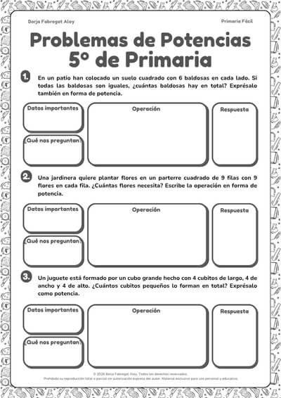 problemas de potencias 5 primaria