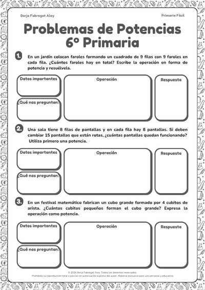 problemas de potencias 6 primaria