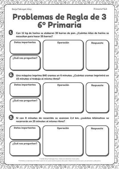 problemas de regla de tres 6 primaria