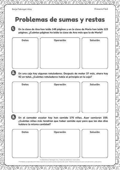 problemas de sumas y restas 3 primaria pdf