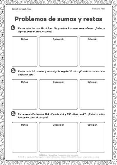 problemas de sumas y restas con llevadas 3 primaria