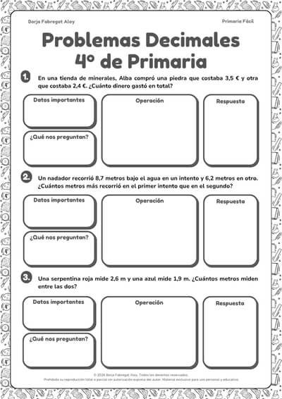 problemas decimales 4 primaria