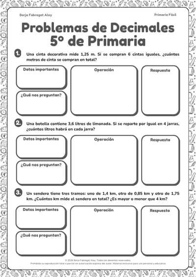 problemas decimales 5 primaria pdf
