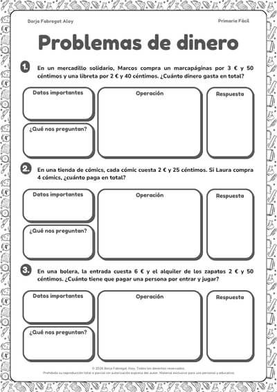 problemas dinero 3 primaria pdf