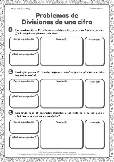 problemas divisiones 1 cifra 3 primaria