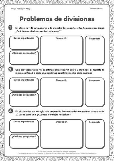 problemas divisiones 3 primaria