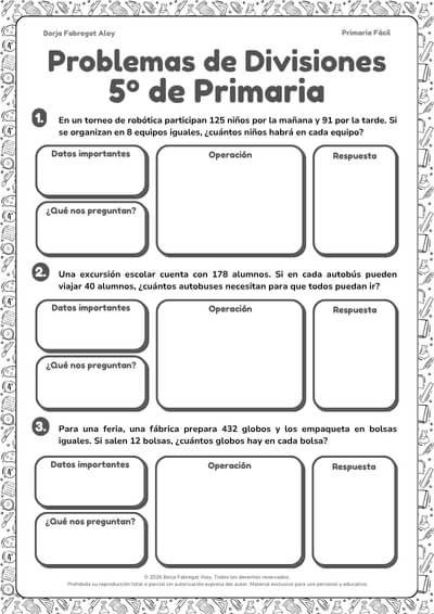 problemas divisiones 5 primaria
