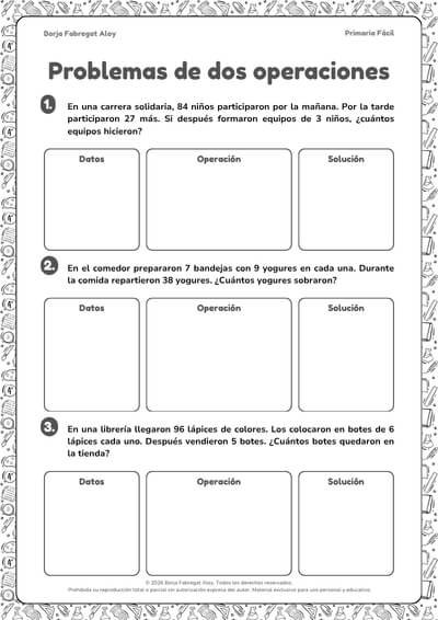 problemas dos operaciones 3 primaria pdf