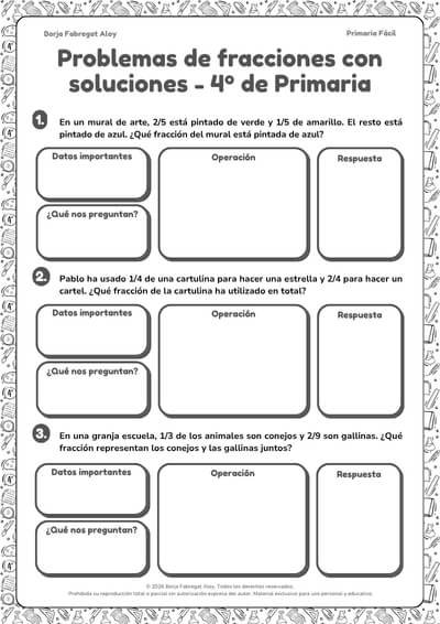 problemas fracciones 4 primaria con soluciones