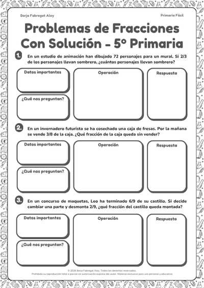 problemas fracciones 5 primaria resueltos