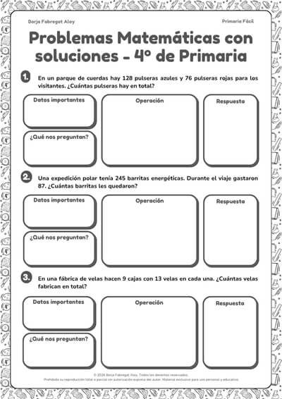 problemas matemáticas 4 primaria con soluciones