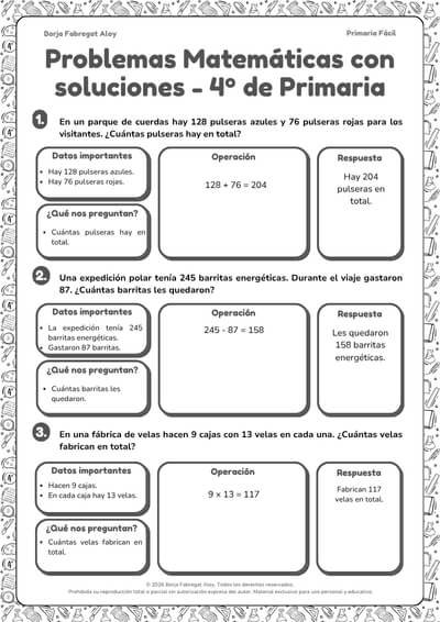 problemas matematicas 4 primaria con soluciones