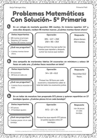 problemas matemáticas 5 primaria con soluciones