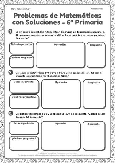 problemas matemáticas 6 primaria pdf con soluciones