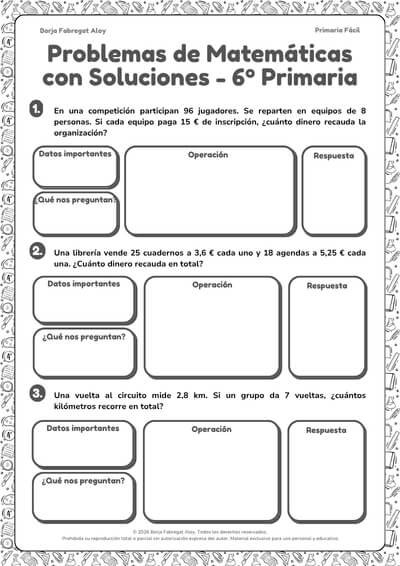 problemas matemáticas 6 primaria resueltos