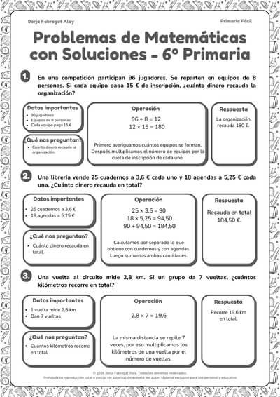 problemas matematicas sexto primaria resueltos