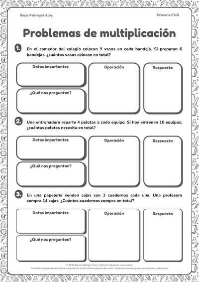 problemas multiplicaciones 3 primaria