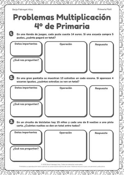 problemas multiplicaciones 4 primaria pdf