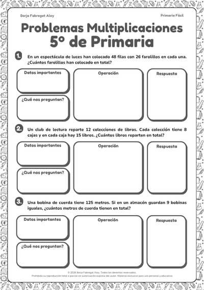 problemas multiplicaciones 5 primaria