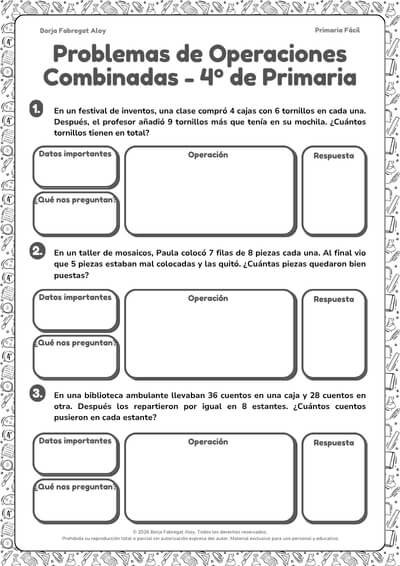 problemas operaciones combinadas 4 primaria pdf