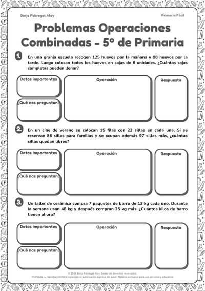 problemas operaciones combinadas 5 primaria