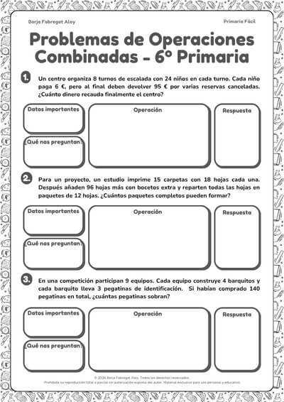 problemas operaciones combinadas 6 primaria