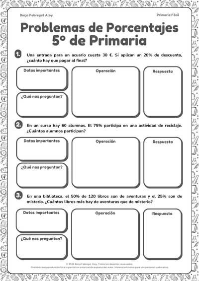 problemas porcentajes 5 primaria pdf