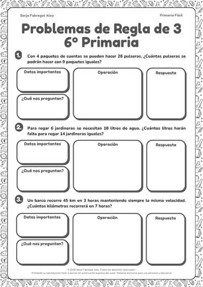 problemas regla de tres 6 primaria pdf