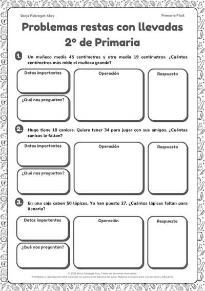 problemas restas con llevadas 2 primaria pdf