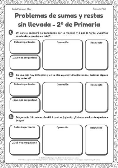 problemas sumas y restas 2 primaria