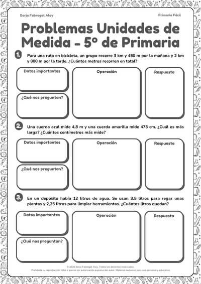 problemas unidades de medida 5 primaria pdf